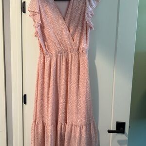Peach/Cream Ruffle Sleeve Maxi Dress size CL